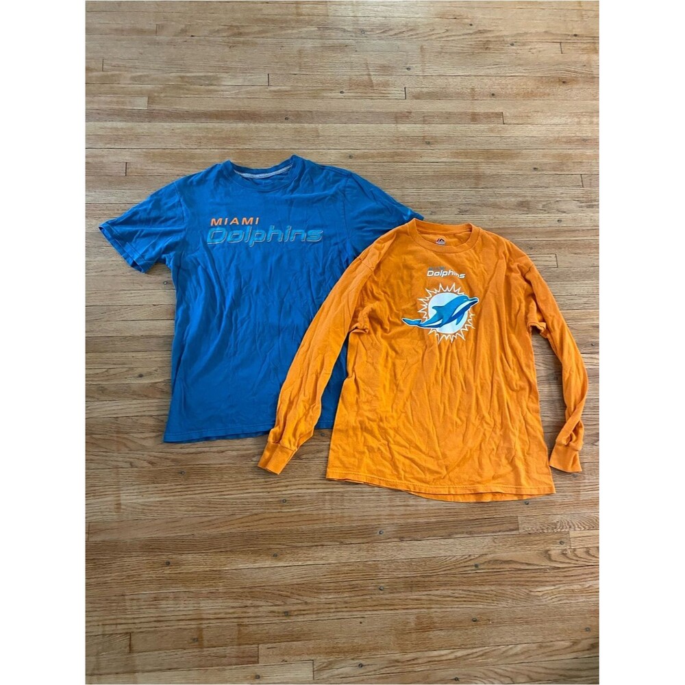 Miami Dolphins Blue Short Sleeve & Orange Long Sleeve Tee Set Men L Large NFL
